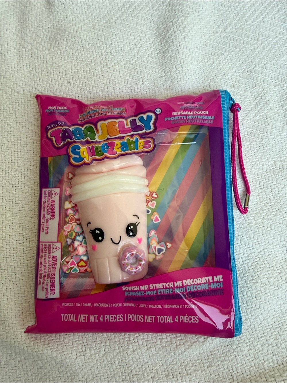 Taba Jelly Pink Dessert Squishy with Reusable Pouch (Five Below)